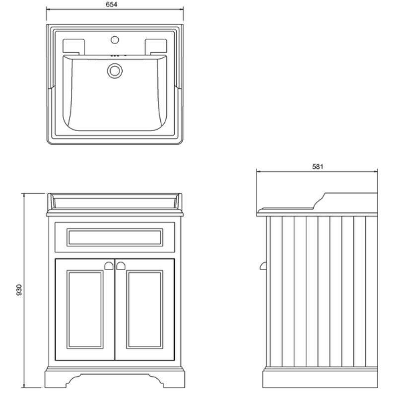 Burlington Vanity Unit, 65cm with Doors and Basin, technical period house store